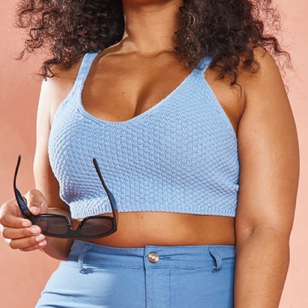 Pretty Little Thing Faded Blue Knitted Crop-top